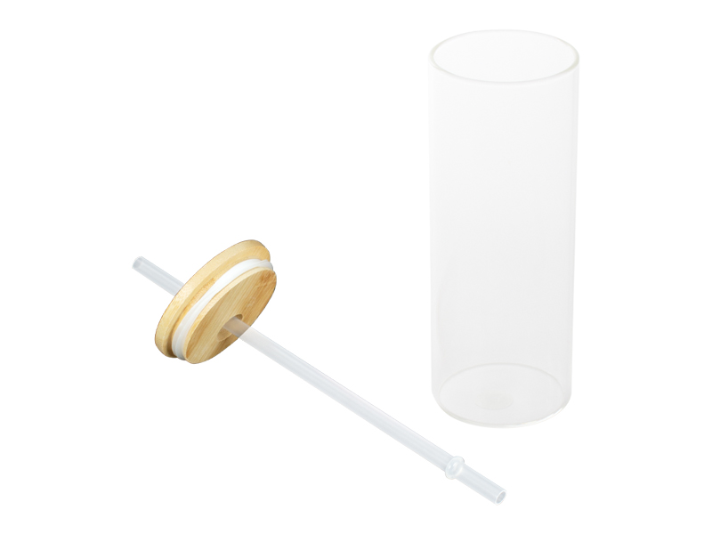 Botella Vidrio Borosilicato Sublimación, tapa Bamboo