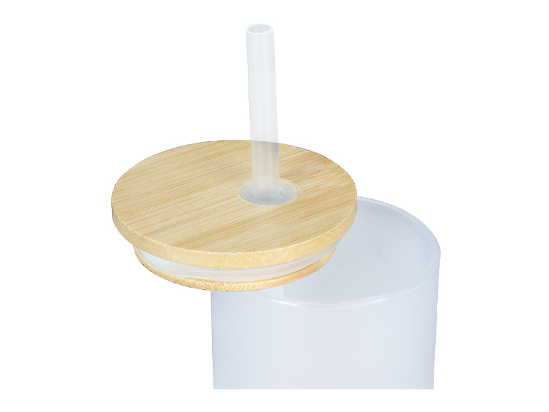 Botella Vidrio Borosilicato Sublimación, tapa Bamboo