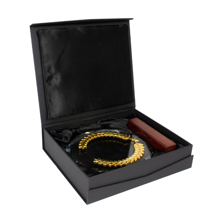 Trofeo Galvano de Madera, Cristal y Acero 